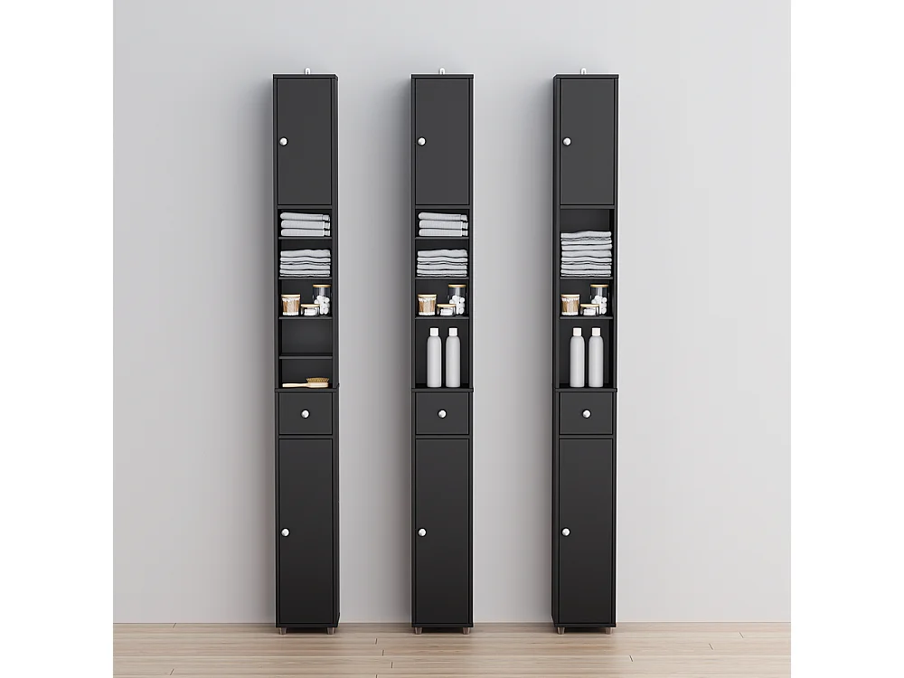 SoBuy Colonne de salle de bain étanche avec étagères et tiroirs réglables noire
