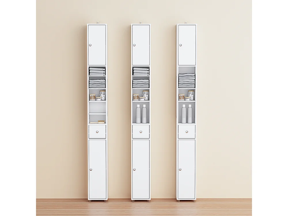 SoBuy Colonne de Salle de Bain Étroite Hydrofuge avec Étagères et Tiroirs Blancs