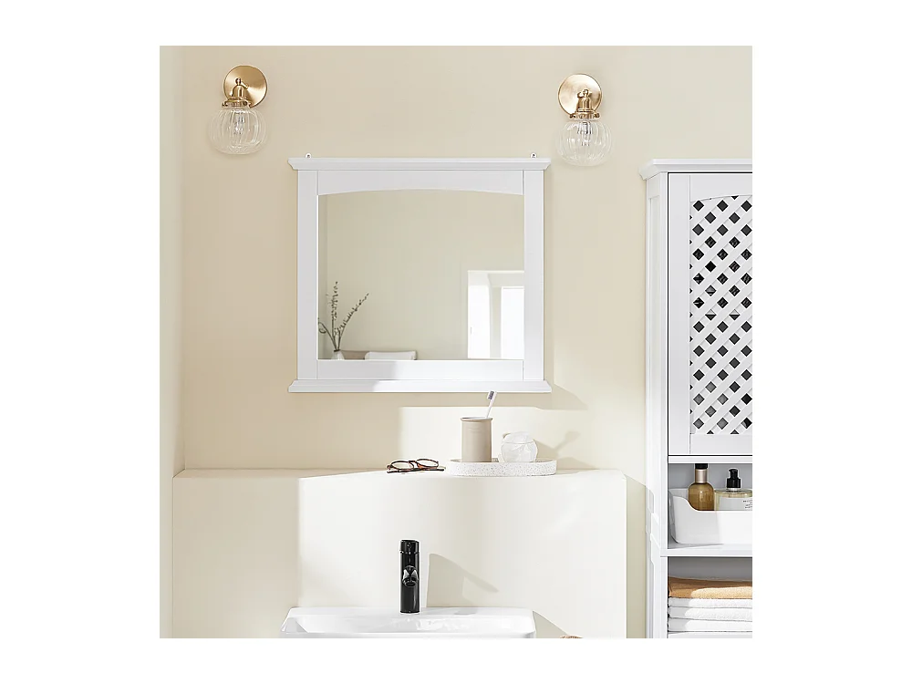 Armoire Murale pour Salle de Bain avec Miroir Blanc MDF E1 et Étagère en Verre