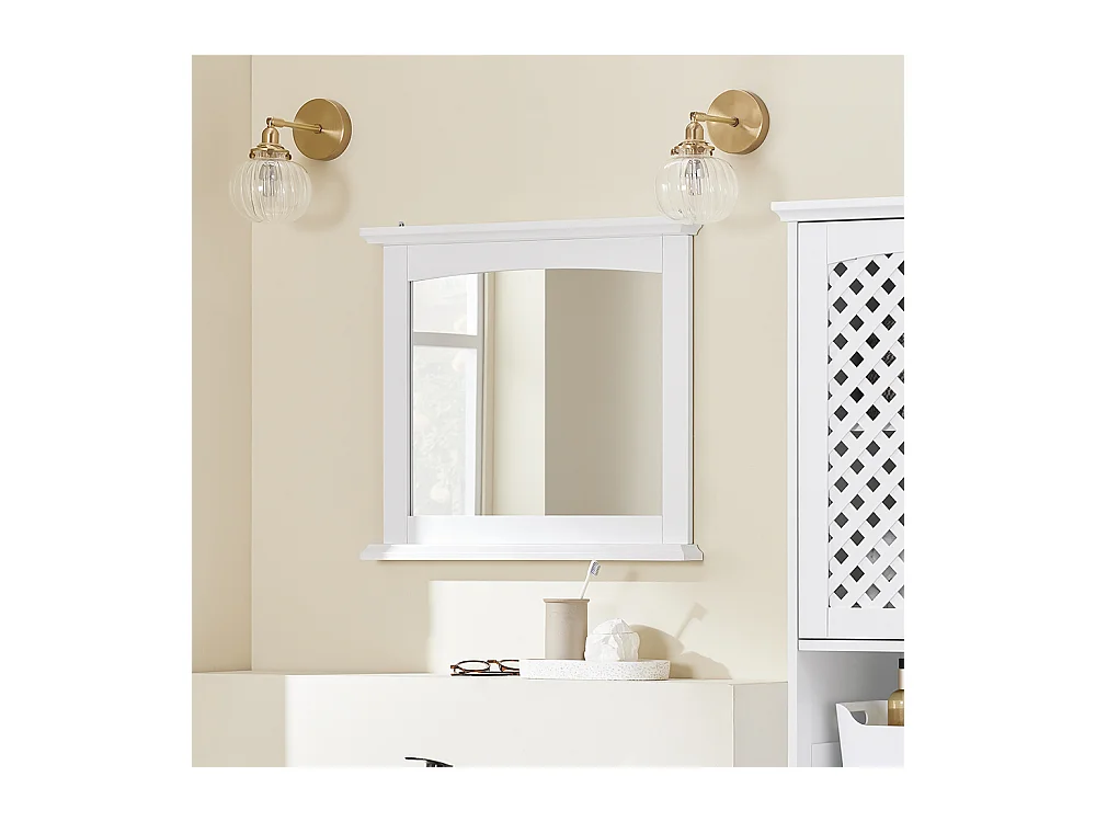Armoire Murale pour Salle de Bain avec Miroir Blanc MDF E1 et Étagère en Verre