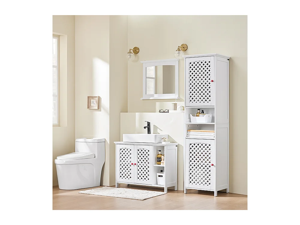 Armoire Murale pour Salle de Bain avec Miroir Blanc MDF E1 et Étagère en Verre
