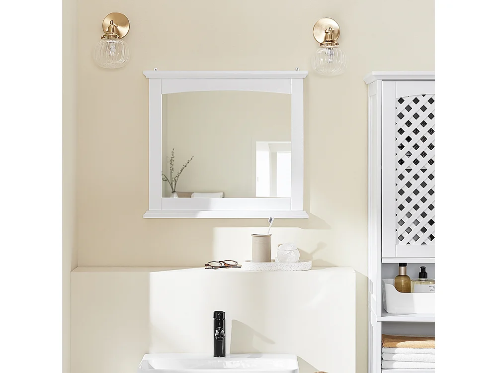 Armoire Murale pour Salle de Bain avec Miroir Blanc MDF E1 et Étagère en Verre