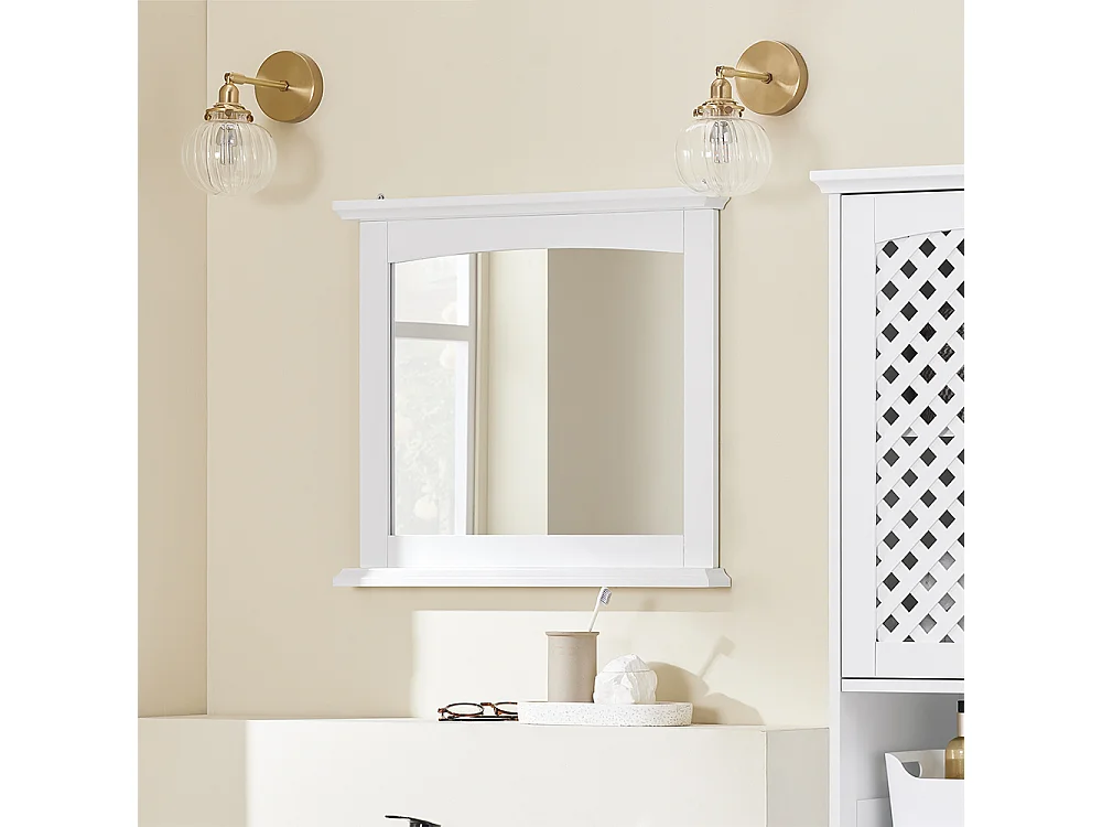 Armoire Murale pour Salle de Bain avec Miroir Blanc MDF E1 et Étagère en Verre