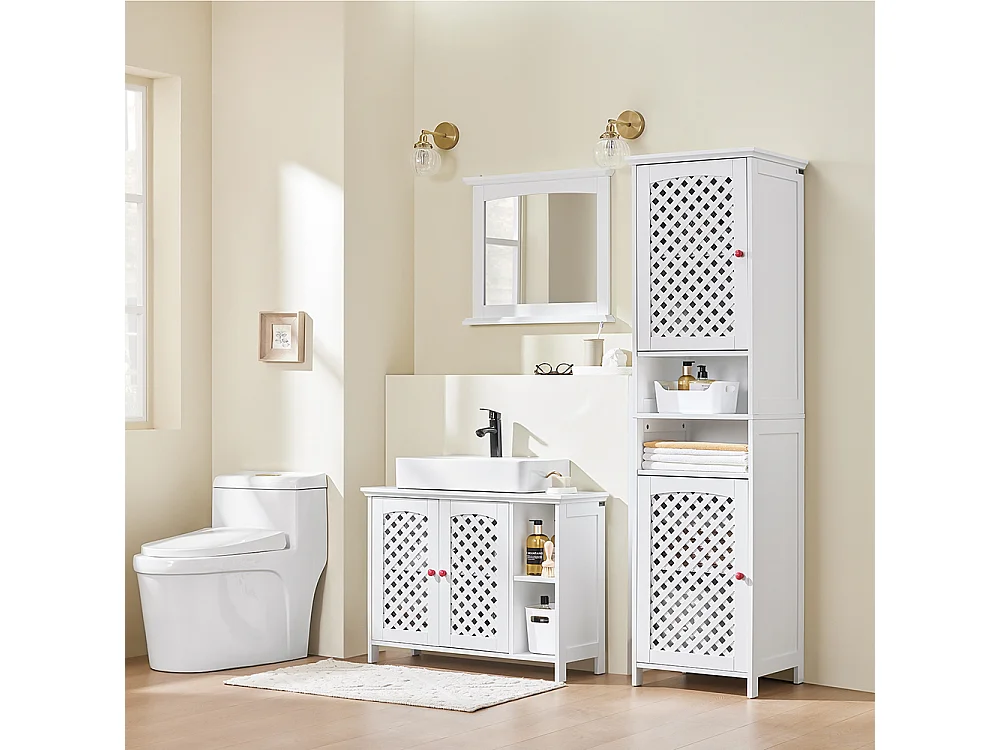 Armoire Murale pour Salle de Bain avec Miroir Blanc MDF E1 et Étagère en Verre
