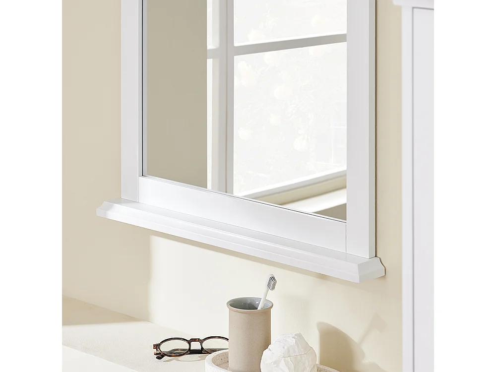 Armoire Murale pour Salle de Bain avec Miroir Blanc MDF E1 et Étagère en Verre