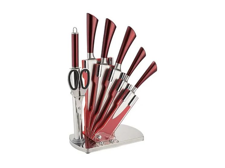 Set De Couteaux Avec Support 8 Pieces Royaltyline RLKSS804-RED