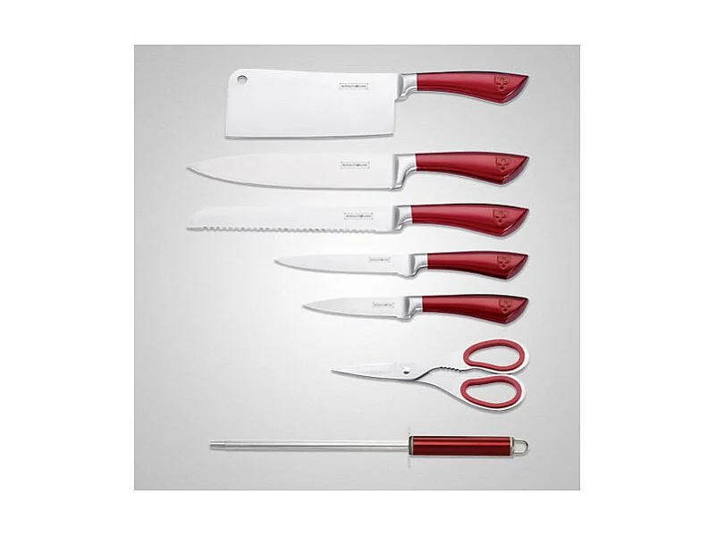 Set De Couteaux Avec Support 8 Pieces Royaltyline RLKSS804-RED