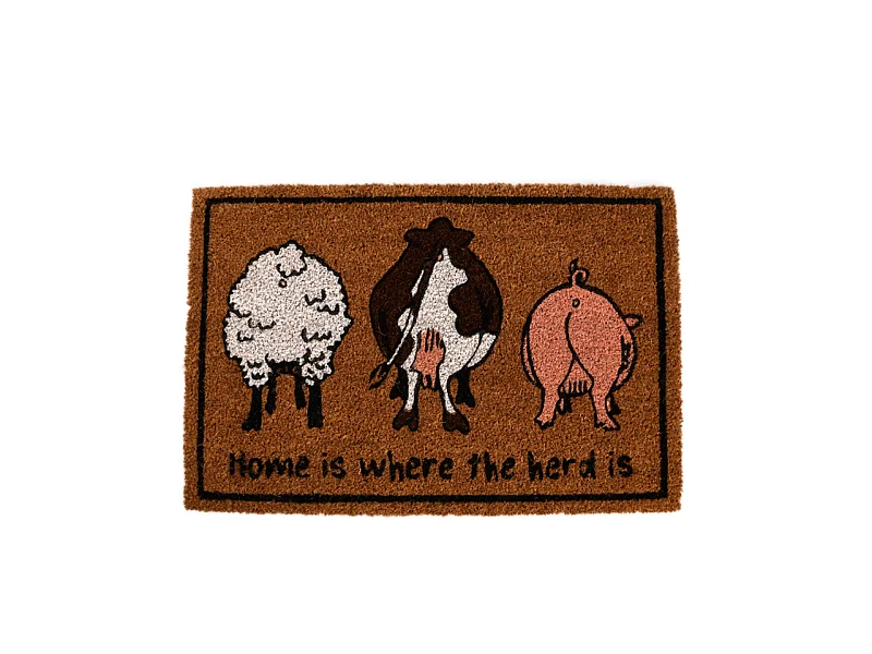 Tapis à imprimé aniaml en fibre de coco - Home is where the herd is - Marron - L 60,5 x l 40,2 cm
