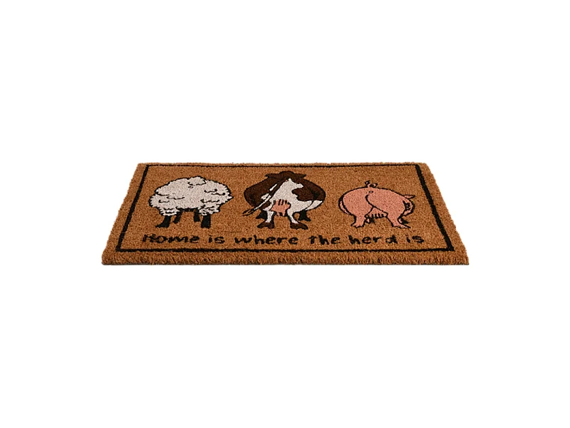 Tapis à imprimé aniaml en fibre de coco - Home is where the herd is - Marron - L 60,5 x l 40,2 cm