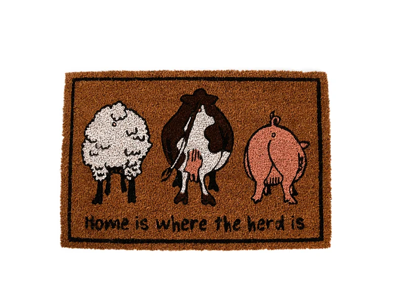 Tapis à imprimé aniaml en fibre de coco - Home is where the herd is - Marron - L 60,5 x l 40,2 cm