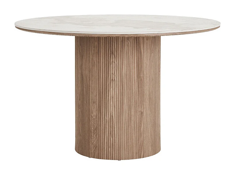 Athens - Table à manger 4 personne ronde effet marbre et bois - Marbre blanc