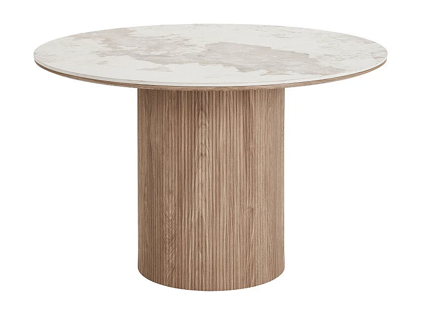 Athens - Table à manger 4 personne ronde effet marbre et bois - Marbre blanc