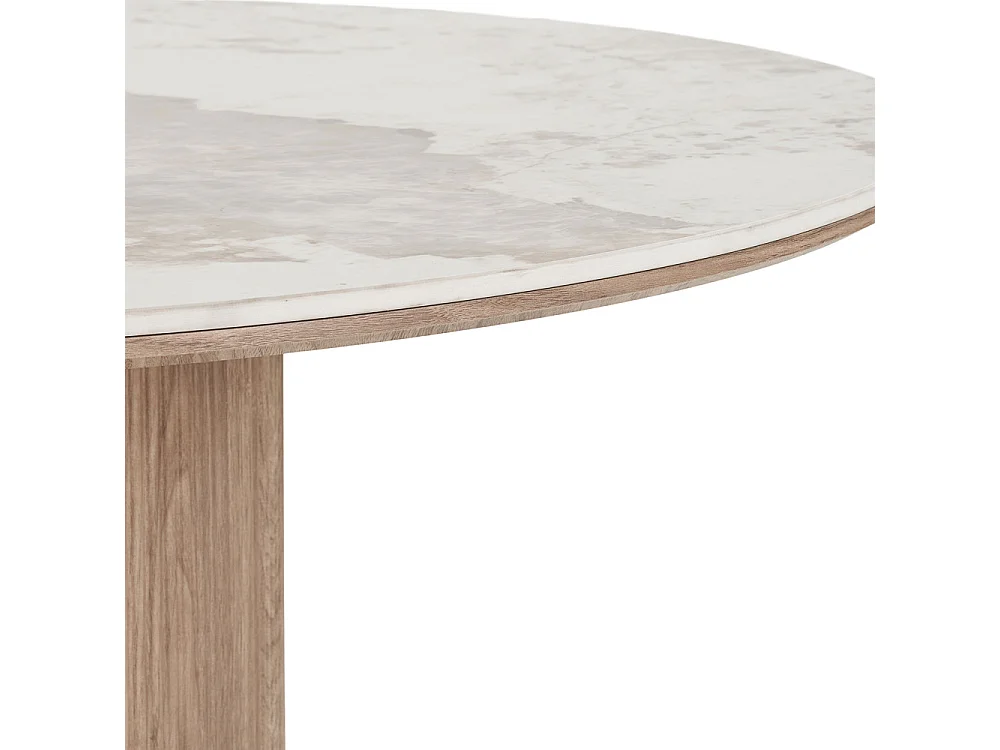 Athens - Table à manger 4 personne ronde effet marbre et bois - Marbre blanc