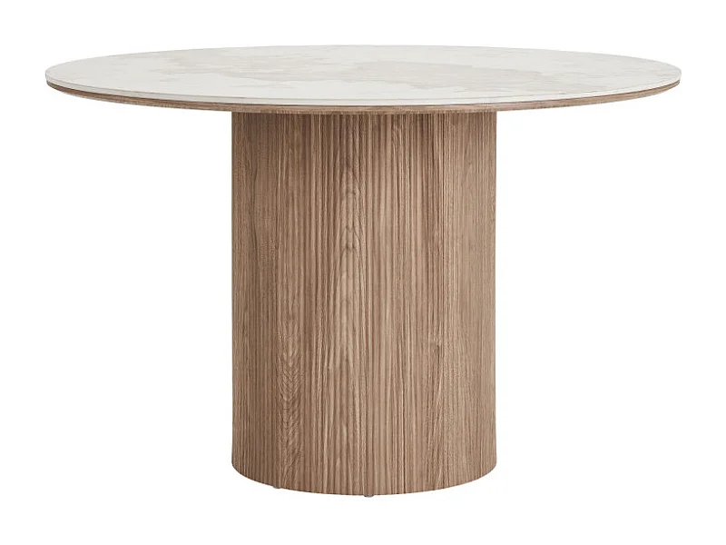 Athens - Table à manger 4 personne ronde effet marbre et bois - Marbre blanc