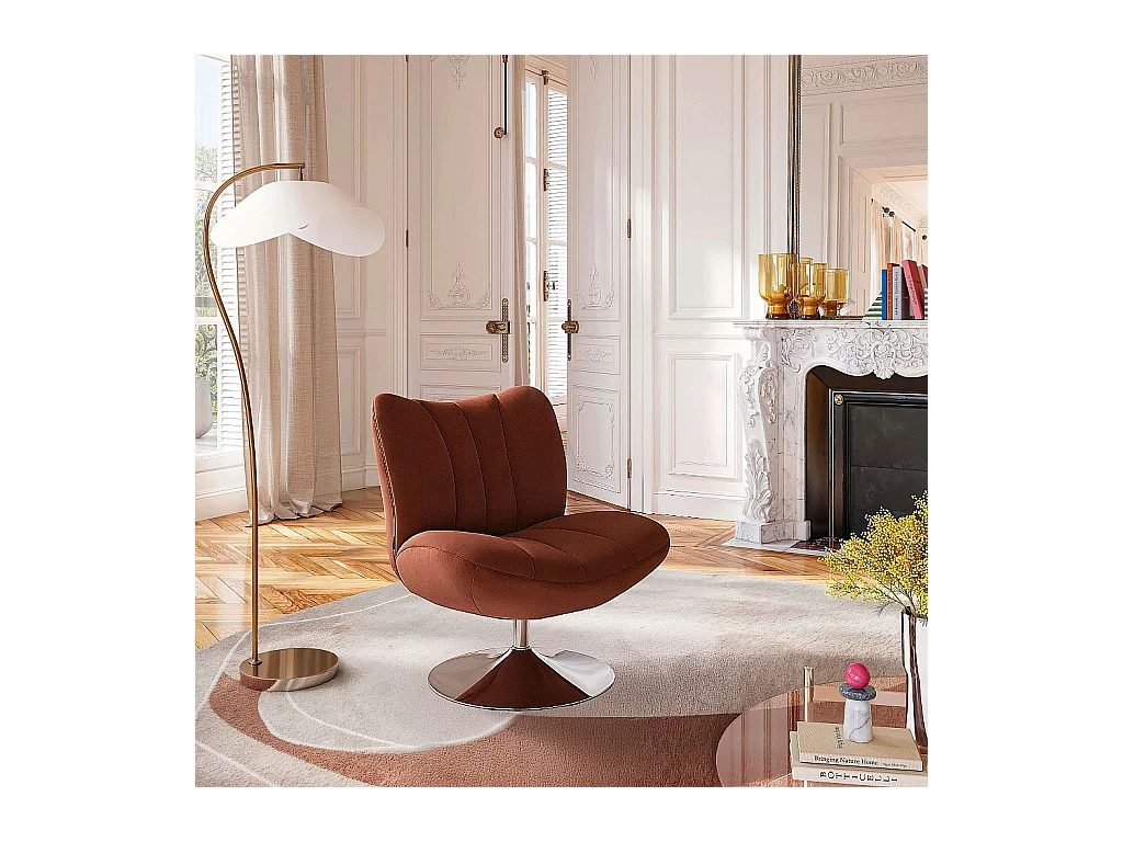 Habitat - Fauteuil pivotant matelassé en tissu et métal chromé  - Terracotta - Andrew