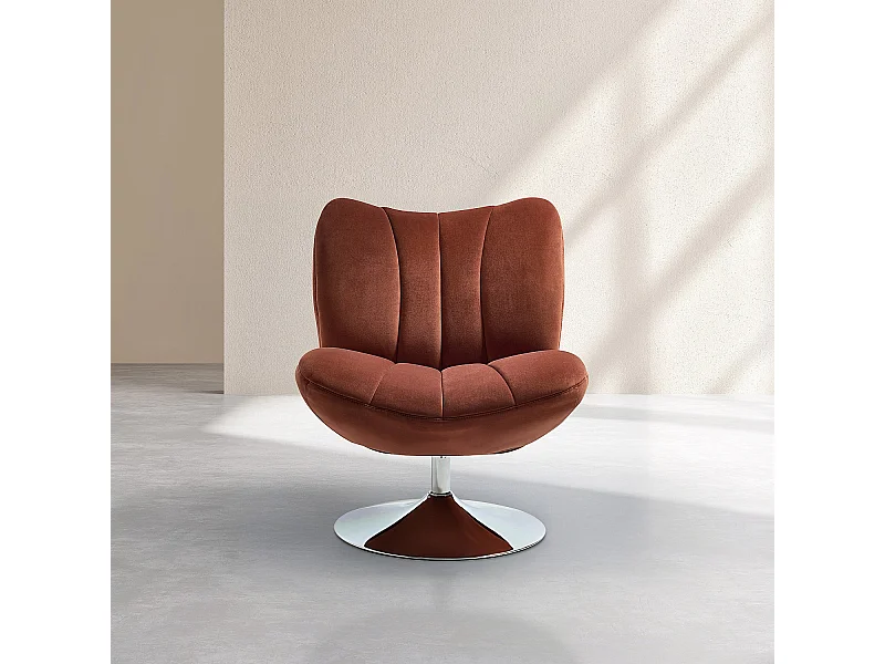 Habitat - Fauteuil pivotant matelassé en tissu et métal chromé  - Terracotta - Andrew