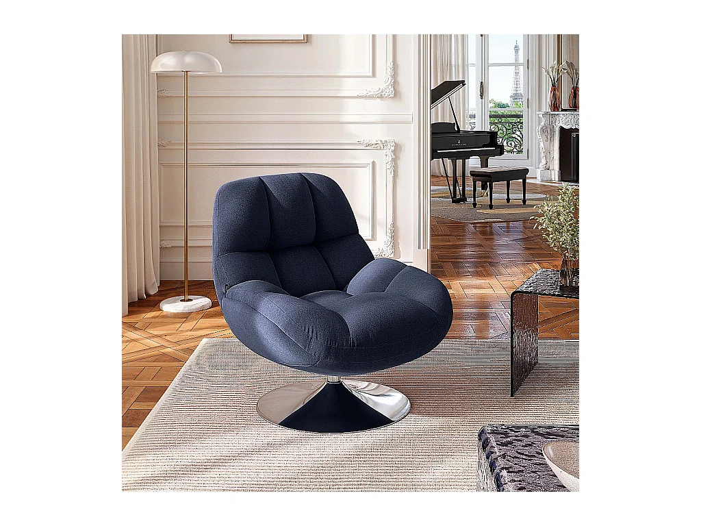 Habitat - Fauteuil pivotant en tissu et métal chromé - Bleu nuit - Mogliano
