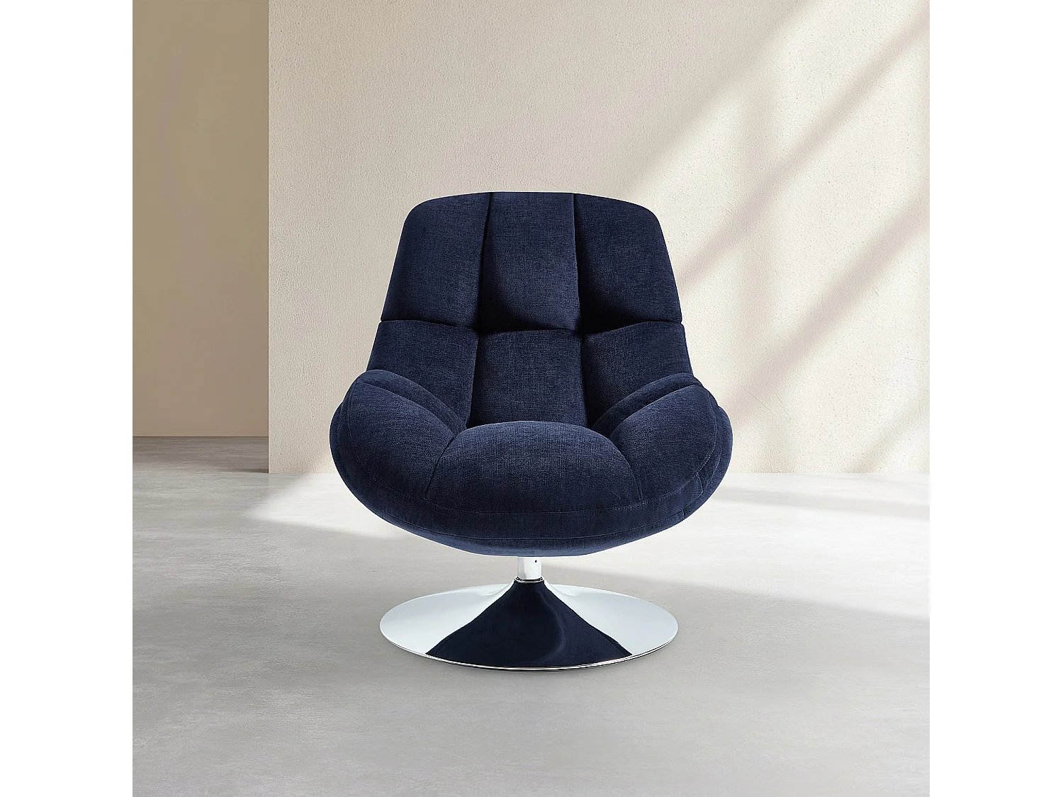 Fauteuil pivotant en tissu et métal chromé - Bleu nuit
