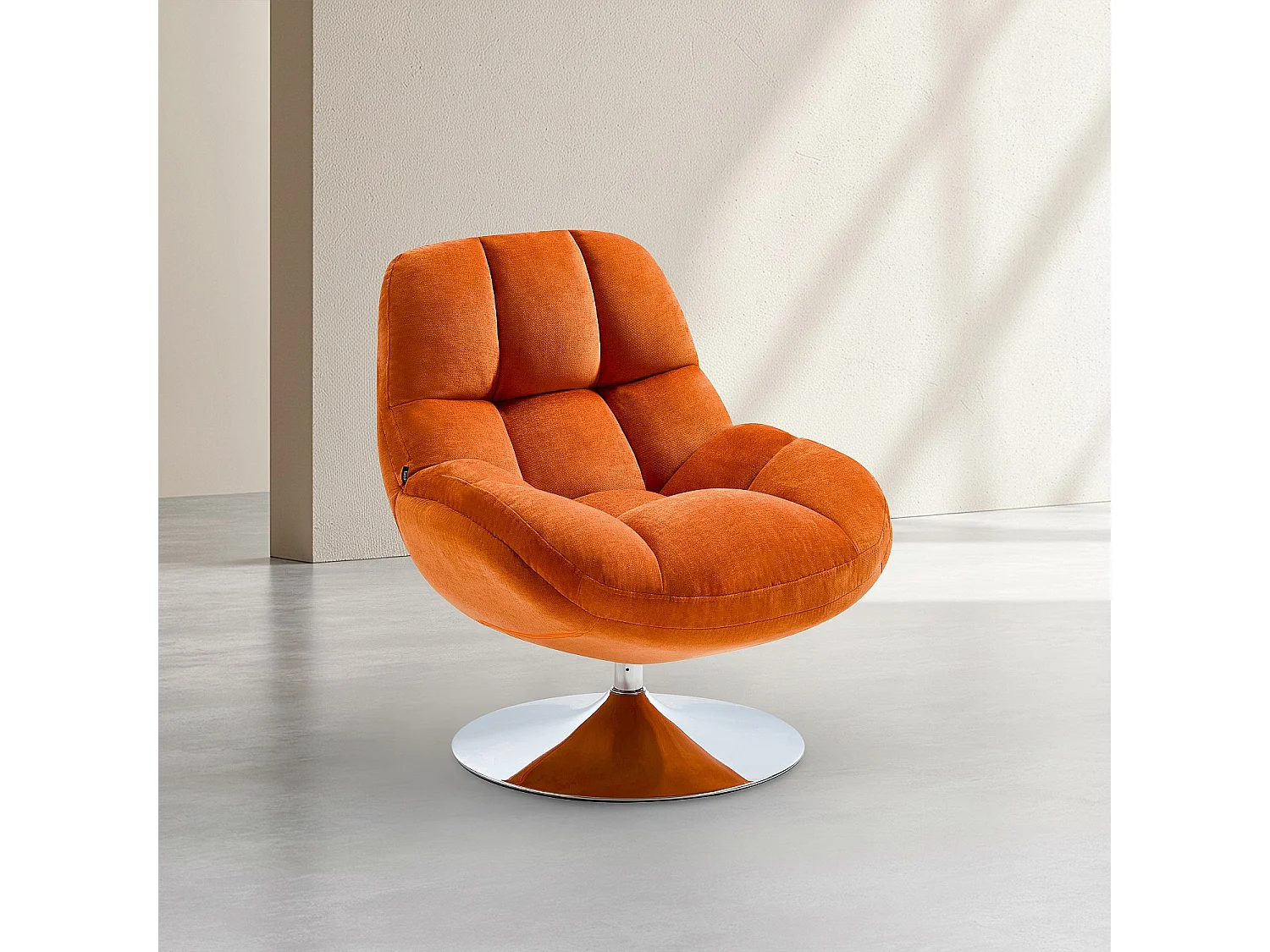 Fauteuil pivotant en tissu et métal chromé - Orange
