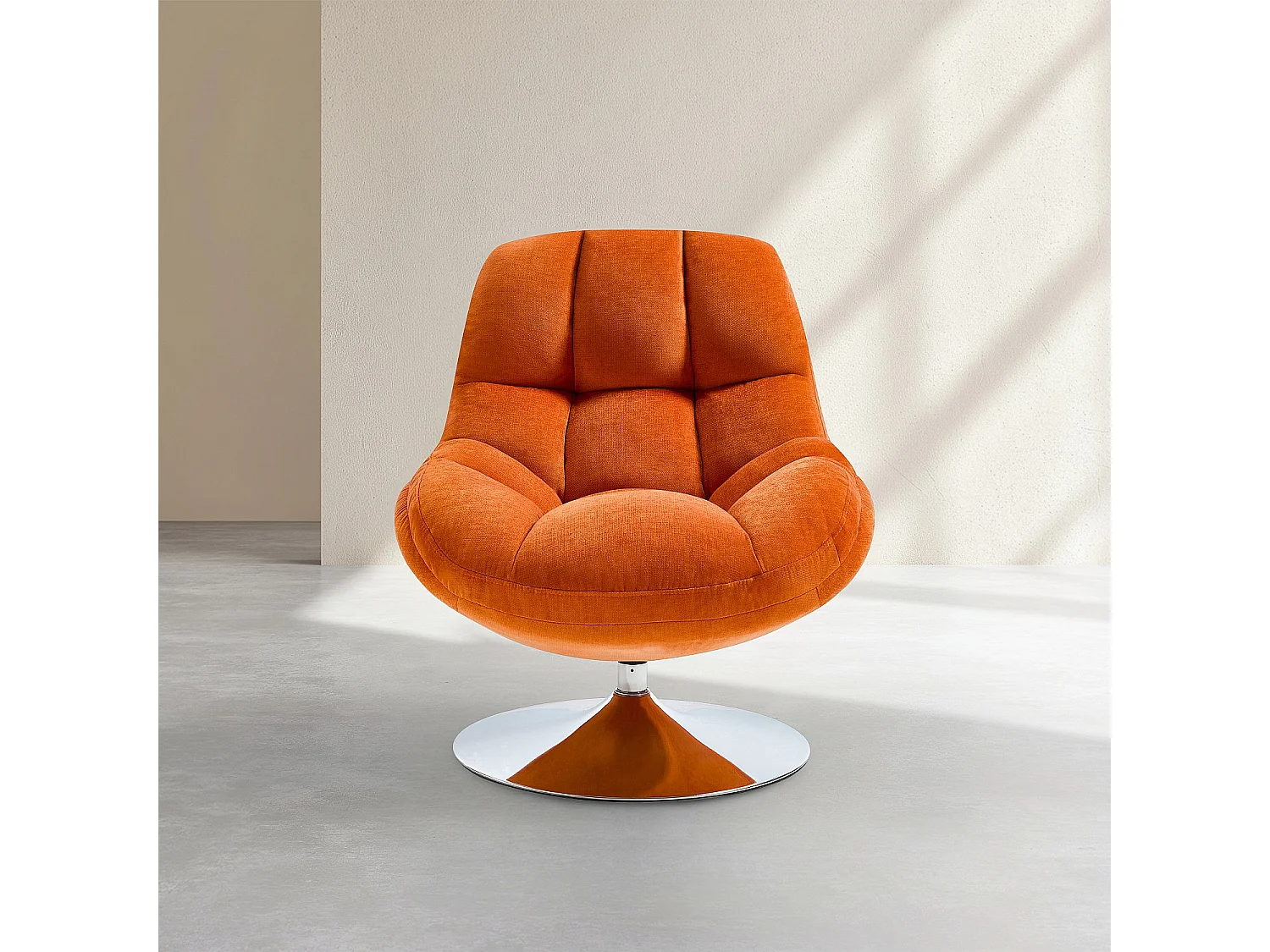 Fauteuil pivotant en tissu et métal chromé - Orange
