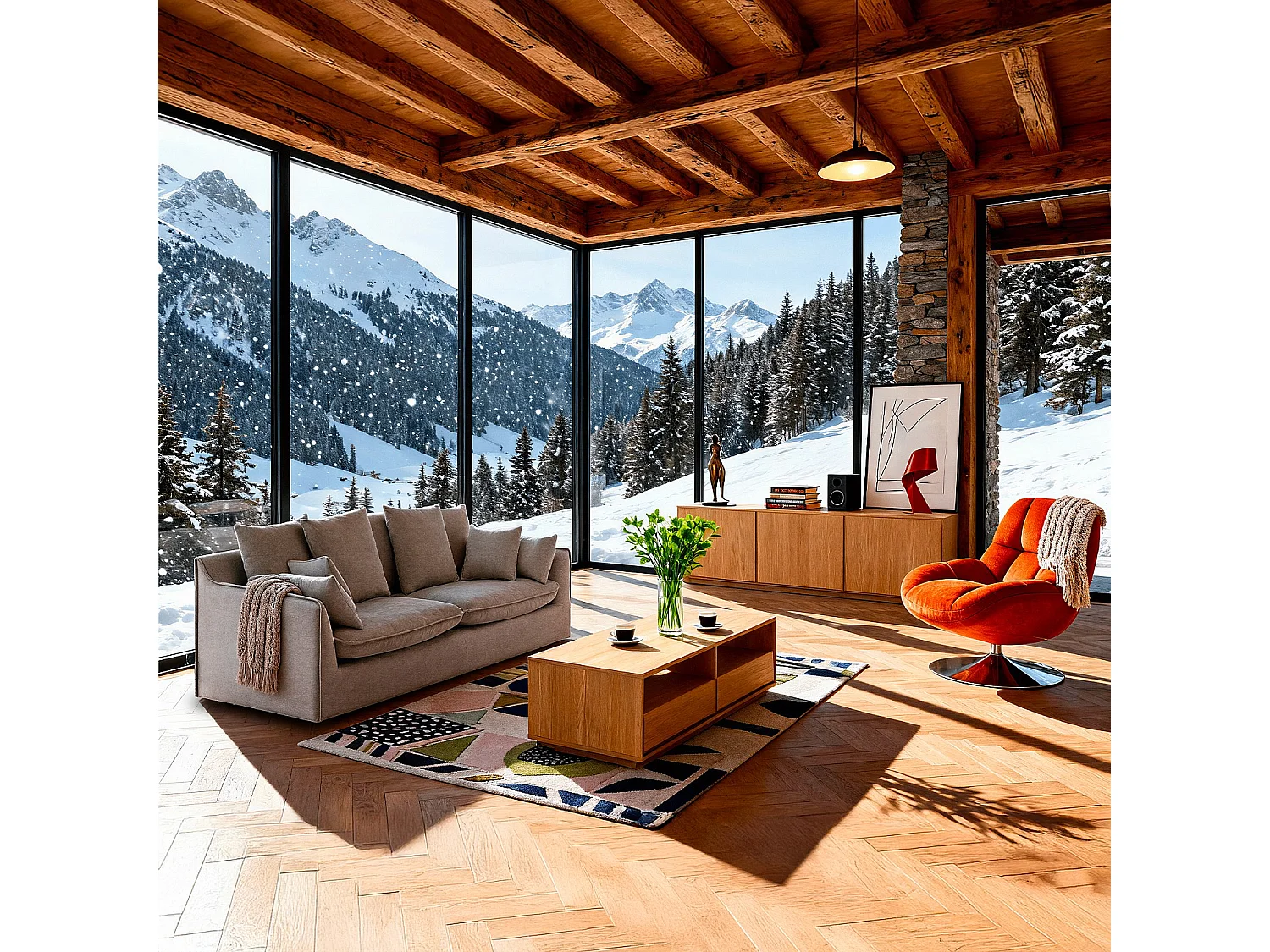 Fauteuil pivotant en tissu et métal chromé - Orange