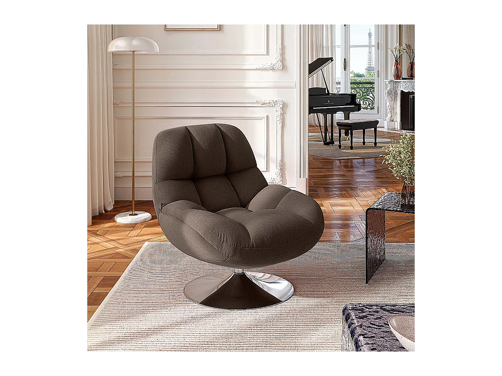Habitat - Fauteuil pivotant en tissu et métal chromé - Taupe - Mogliano