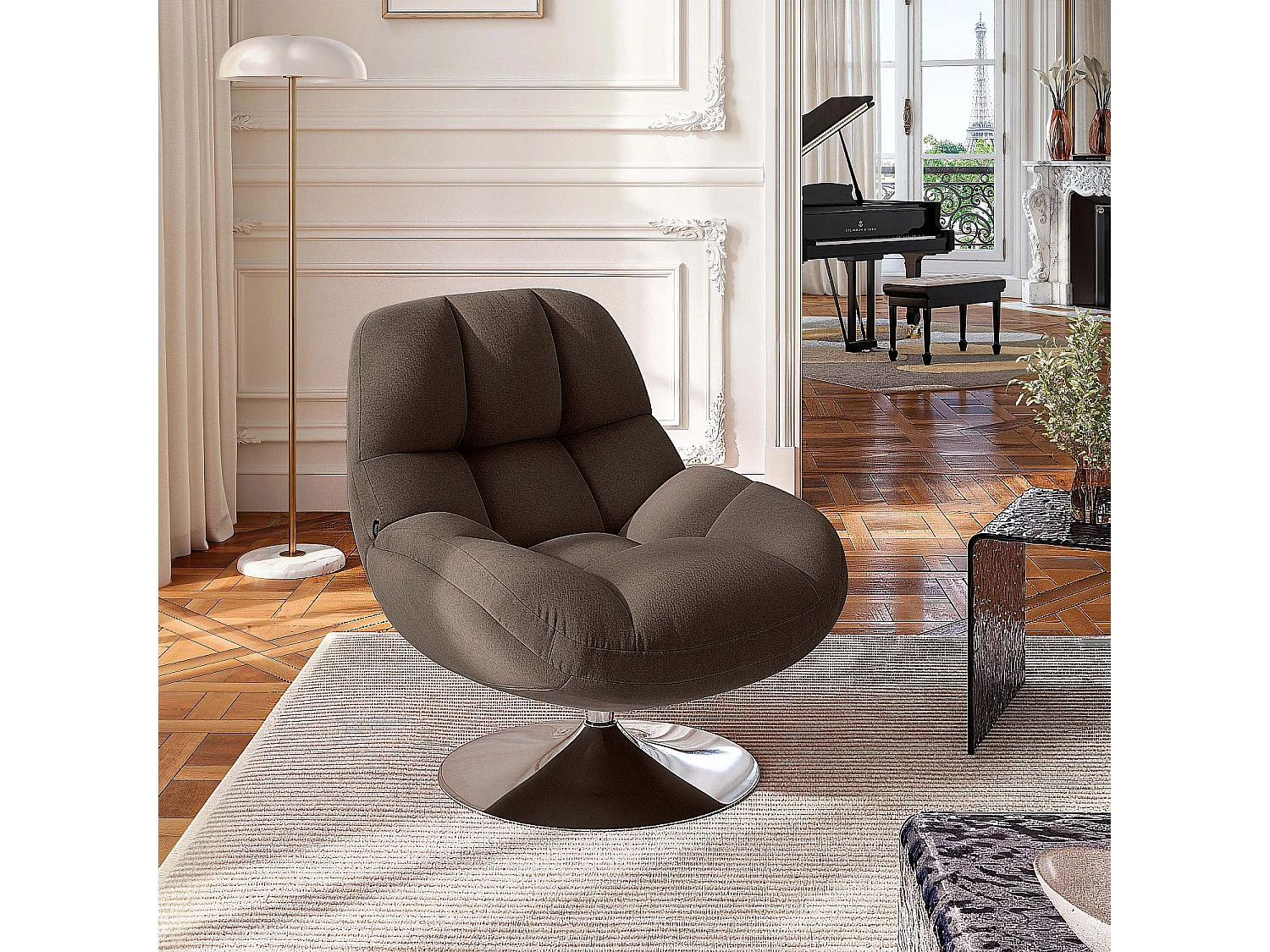 Habitat - Fauteuil pivotant en tissu et métal chromé - Taupe - Mogliano