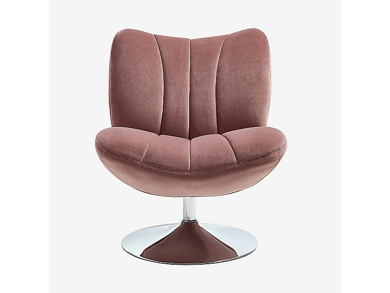 Habitat - Fauteuil pivotant matelassé en tissu et métal chromé  - Vieux rose - Andrew