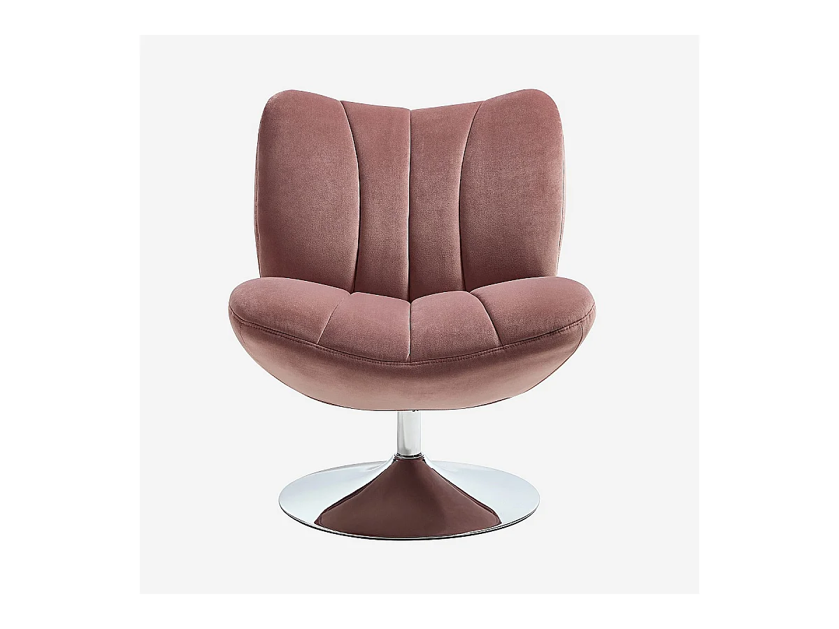 Habitat - Fauteuil pivotant matelassé en tissu et métal chromé  - Vieux rose - Andrew