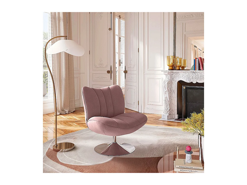 Habitat - Fauteuil pivotant matelassé en tissu et métal chromé  - Vieux rose - Andrew