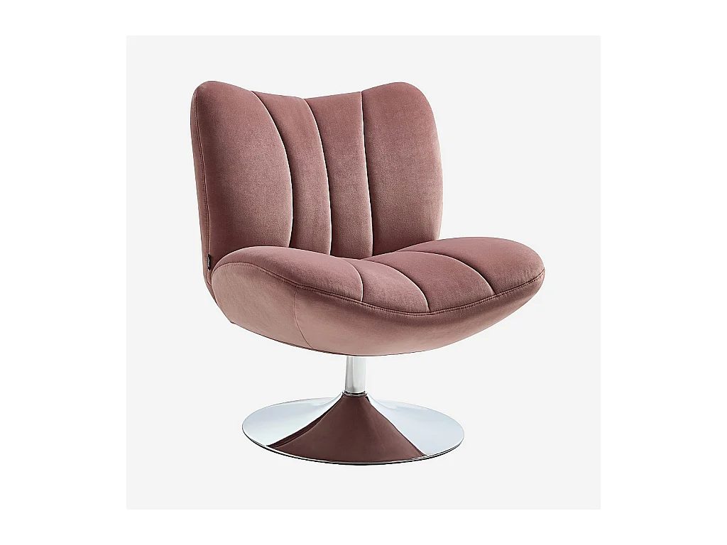 Habitat - Fauteuil pivotant matelassé en tissu et métal chromé  - Vieux rose - Andrew