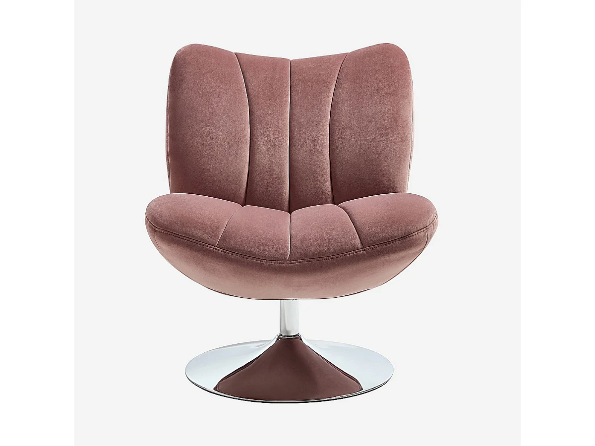 Habitat - Fauteuil pivotant matelassé en tissu et métal chromé  - Vieux rose - Andrew