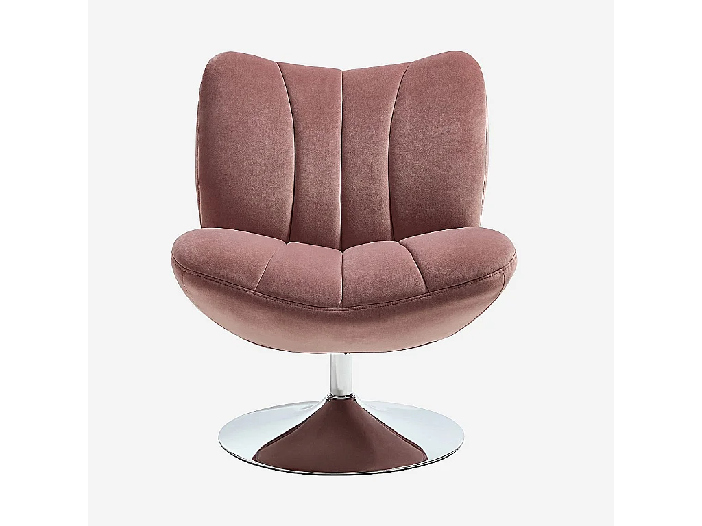 Habitat - Fauteuil pivotant matelassé en tissu et métal chromé  - Vieux rose - Andrew