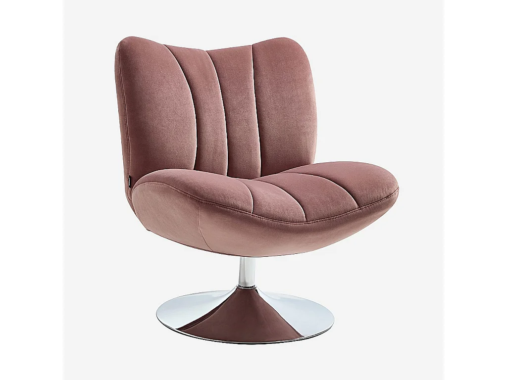 Habitat - Fauteuil pivotant matelassé en tissu et métal chromé  - Vieux rose - Andrew