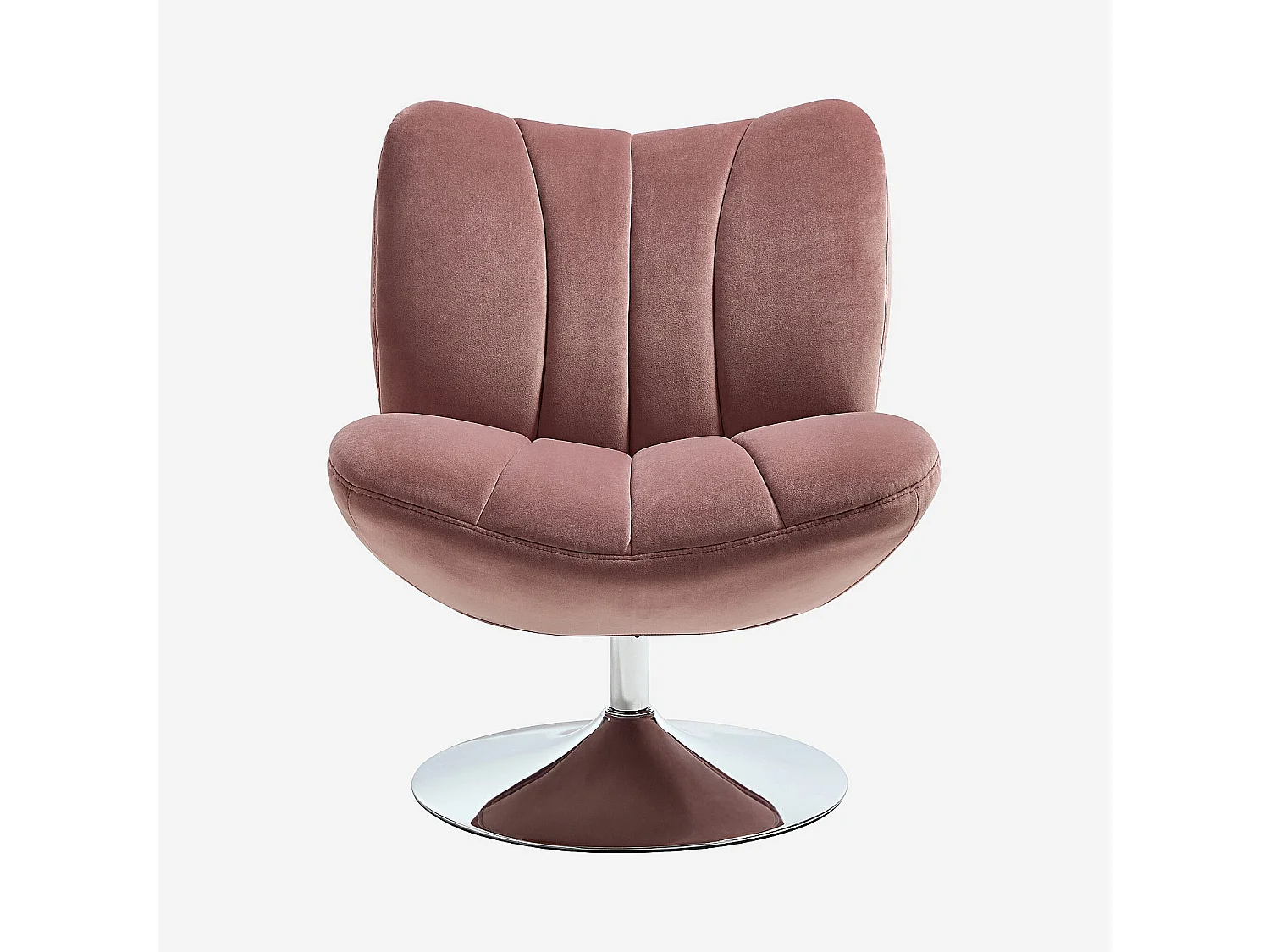 Fauteuil pivotant matelassé en tissu et métal chromé  - Vieux rose