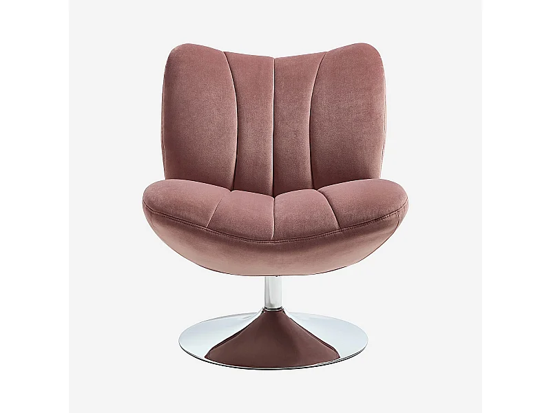 Habitat - Fauteuil pivotant matelassé en tissu et métal chromé  - Vieux rose - Andrew