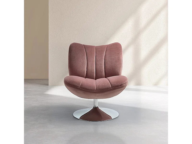 Habitat - Fauteuil pivotant matelassé en tissu et métal chromé  - Vieux rose - Andrew