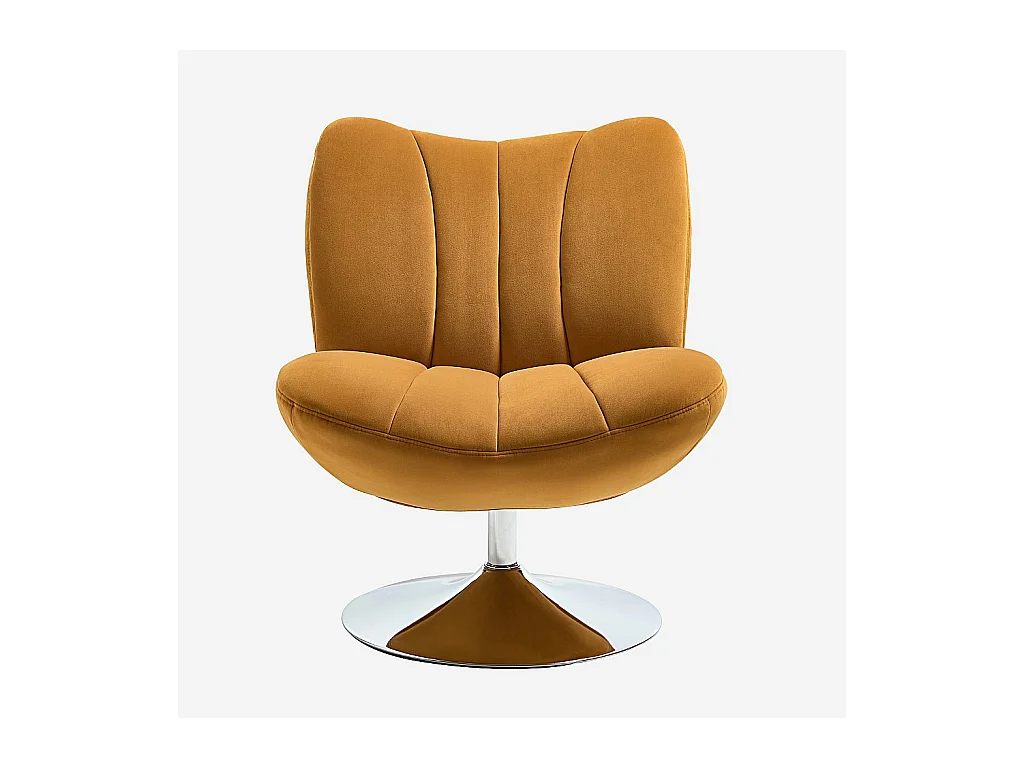 Habitat - Fauteuil pivotant matelassé en tissu et métal chromé  - Miel - Andrew