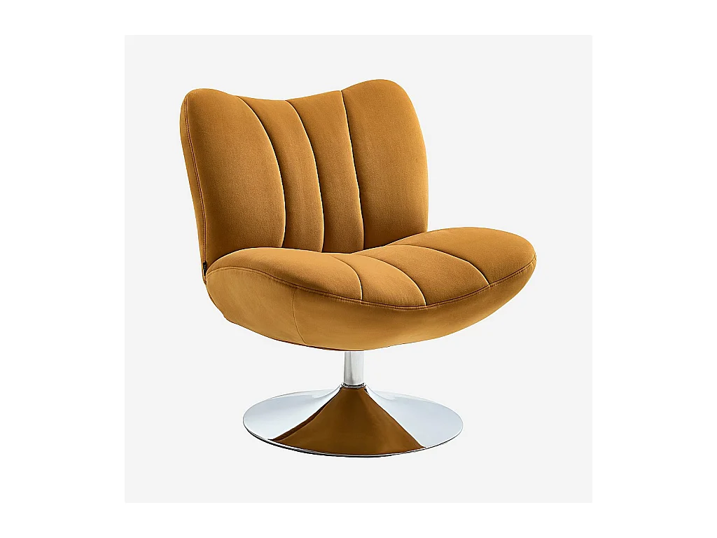 Habitat - Fauteuil pivotant matelassé en tissu et métal chromé  - Miel - Andrew