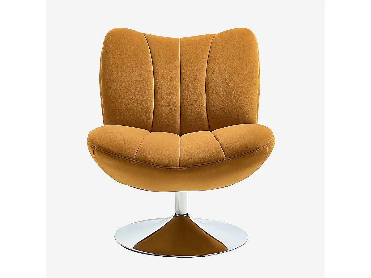 Habitat - Fauteuil pivotant matelassé en tissu et métal chromé  - Miel - Andrew