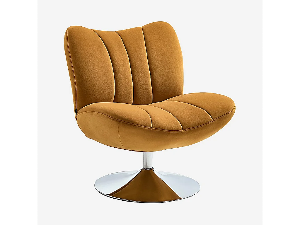 Habitat - Fauteuil pivotant matelassé en tissu et métal chromé  - Miel - Andrew
