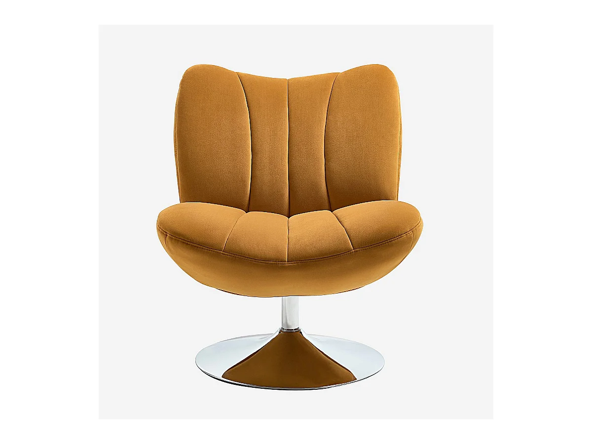 Habitat - Fauteuil pivotant matelassé en tissu et métal chromé  - Miel - Andrew