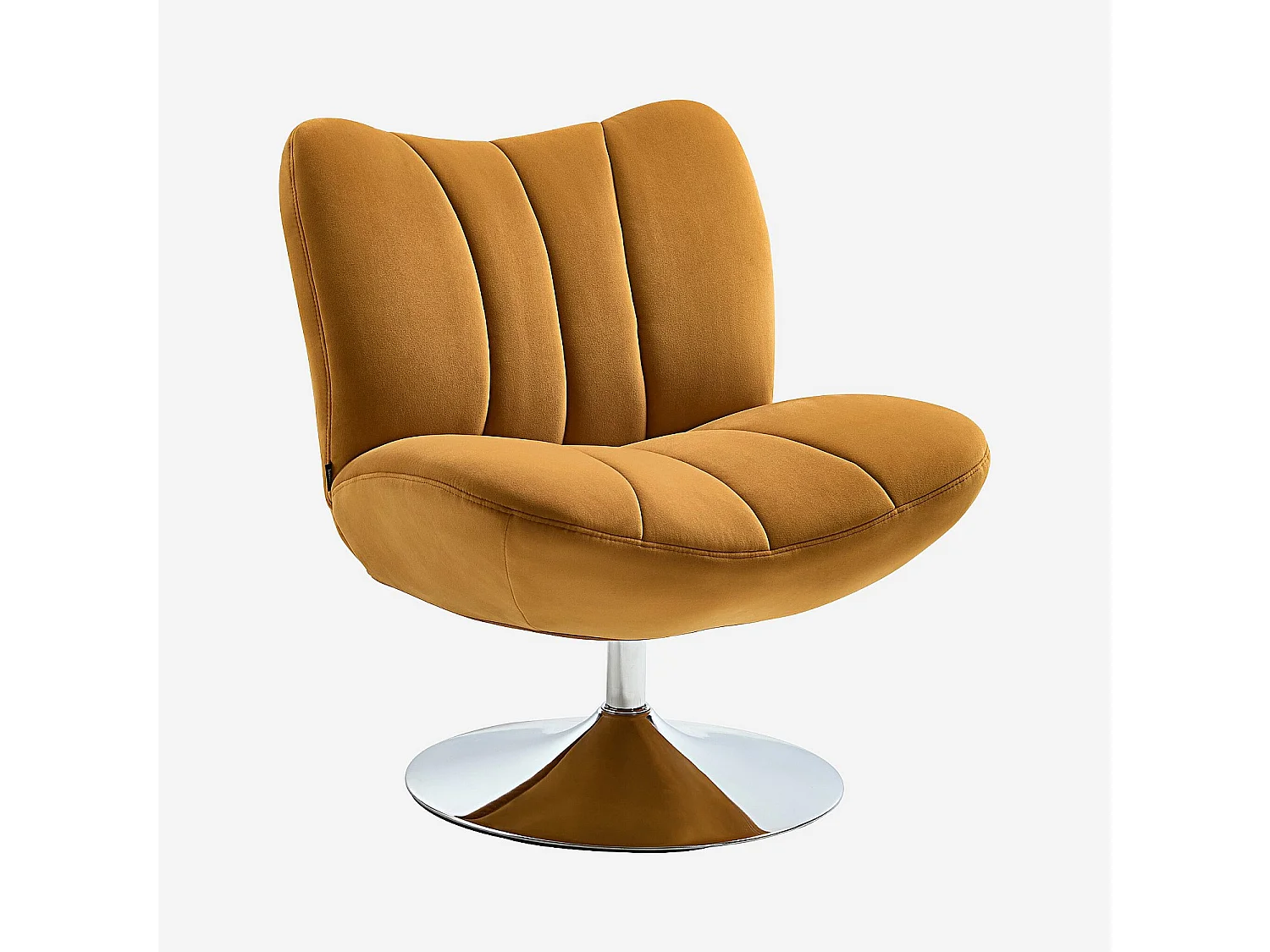 Habitat - Fauteuil pivotant matelassé en tissu et métal chromé  - Miel - Andrew