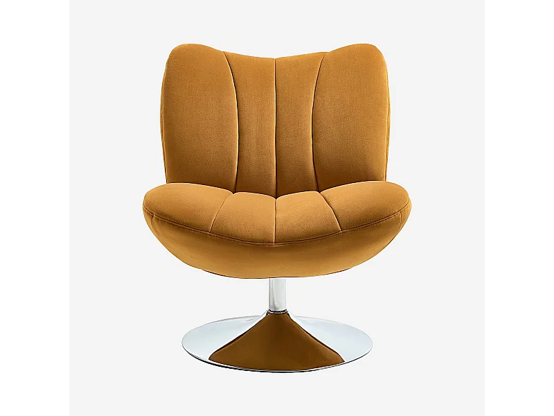 Habitat - Fauteuil pivotant matelassé en tissu et métal chromé  - Miel - Andrew