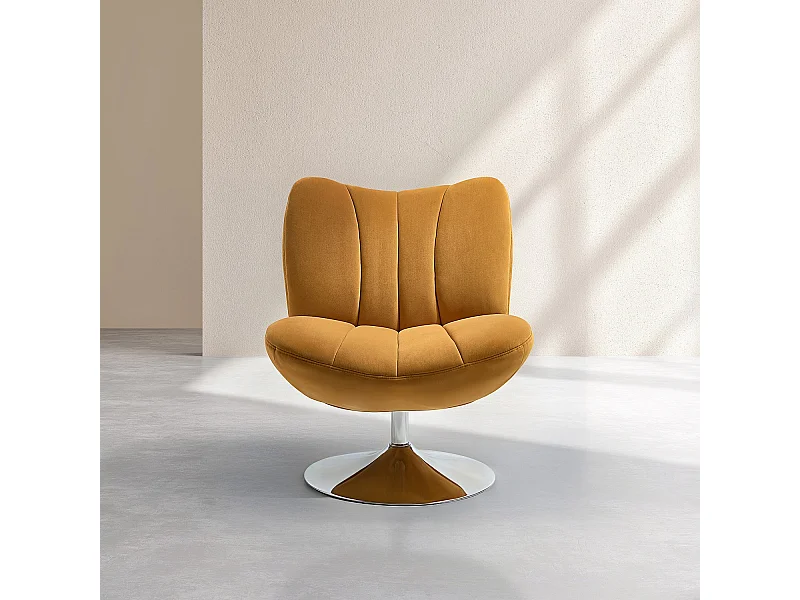 Habitat - Fauteuil pivotant matelassé en tissu et métal chromé  - Miel - Andrew