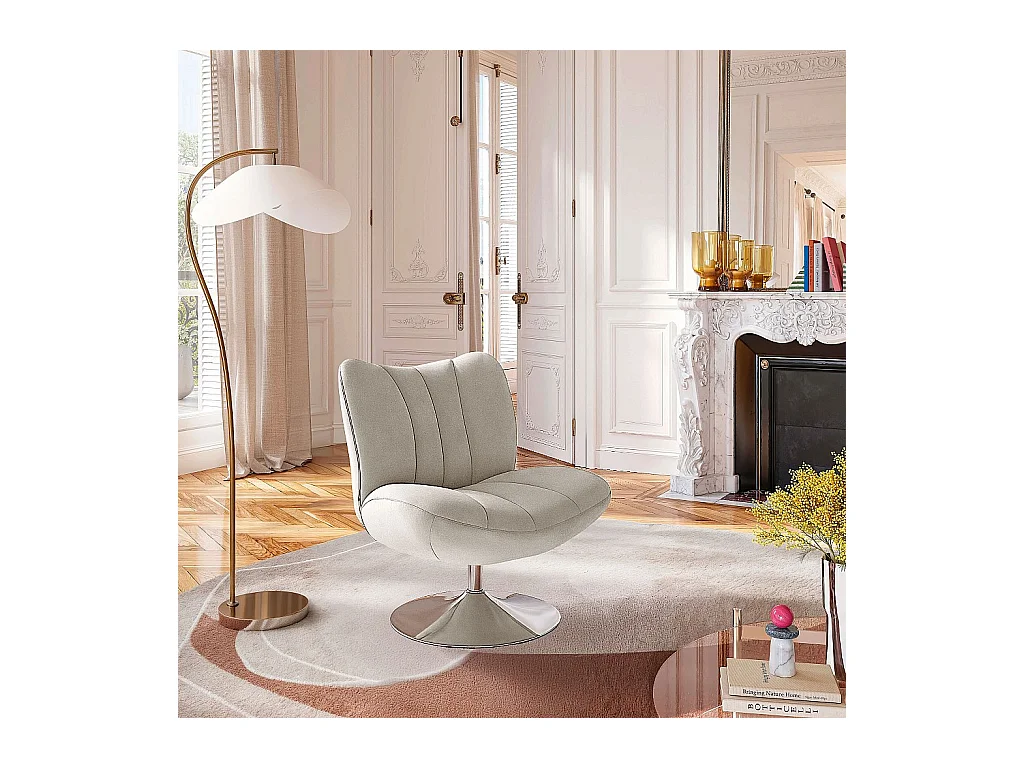 Habitat - Fauteuil pivotant matelassé en tissu et métal chromé  - Crème - Andrew