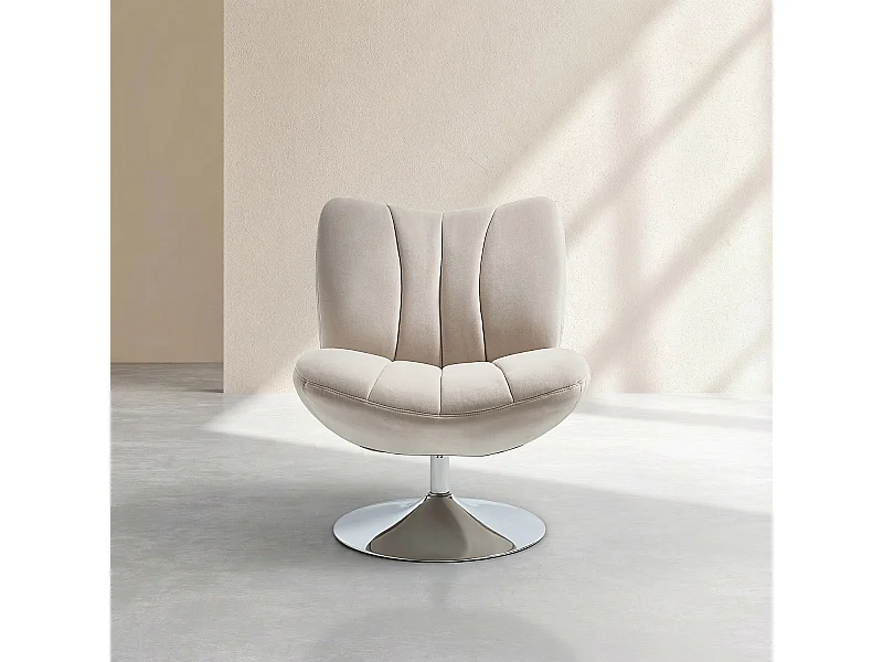 Habitat - Fauteuil pivotant matelassé en tissu et métal chromé  - Crème - Andrew