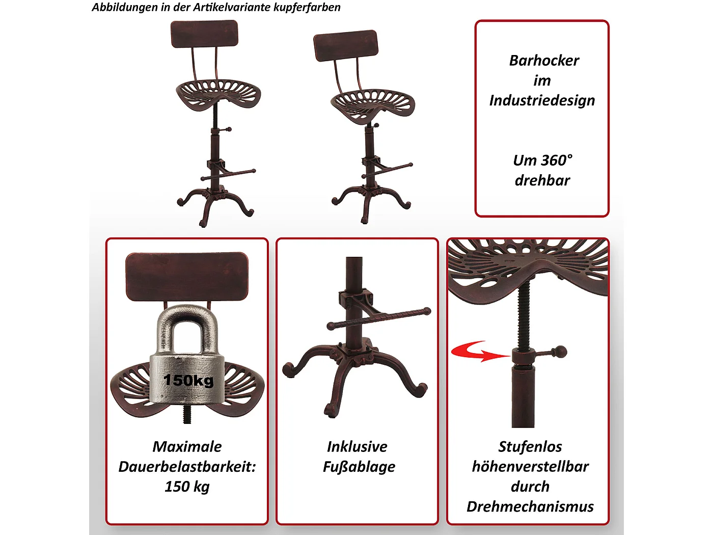 Tabouret de bar MCW-N26,  rouge