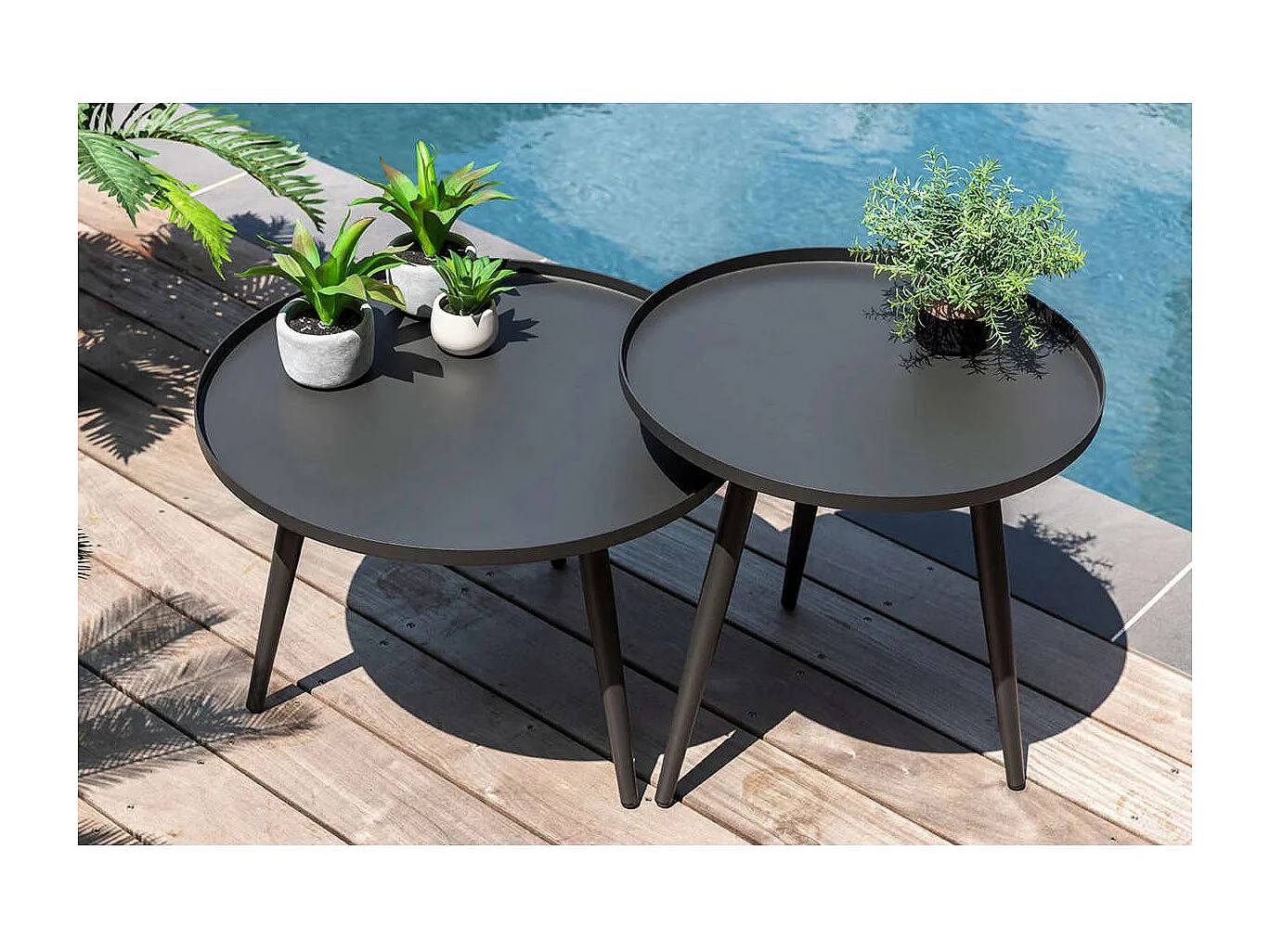 Table basse ronde grise en aluminium Antiparos Ø 60 x 42 cm - Jardiline