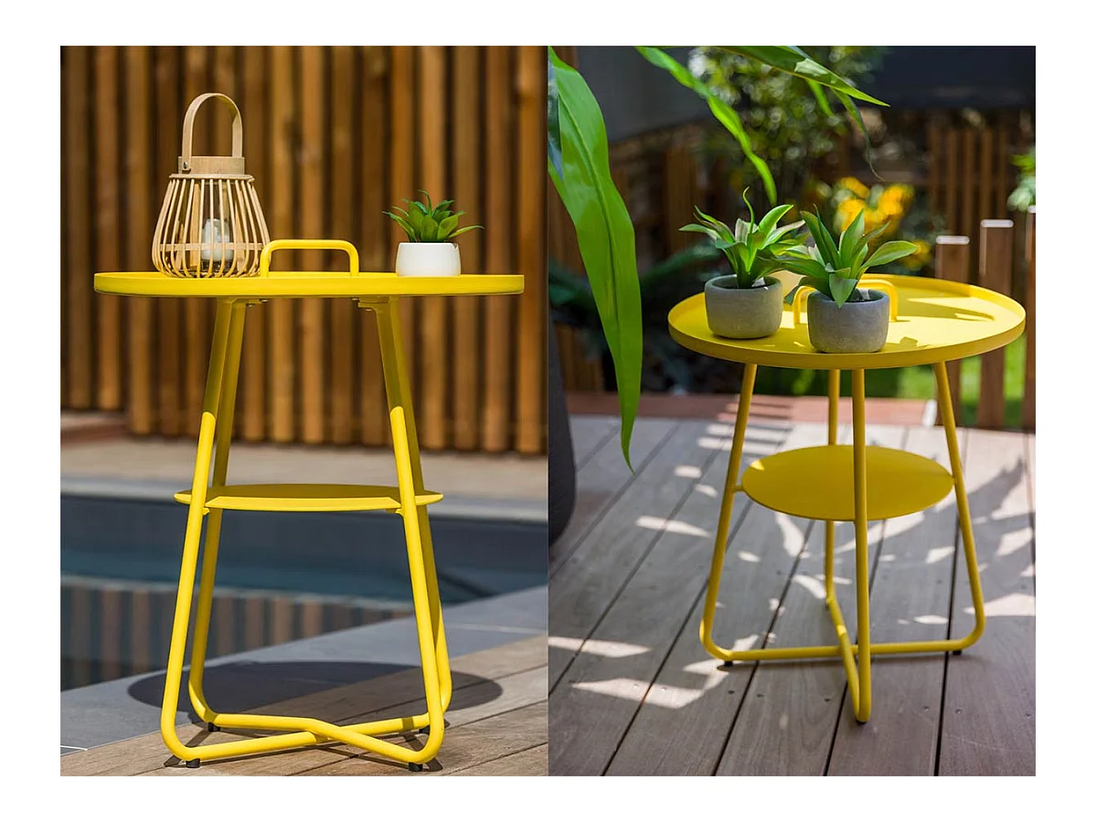 Table basse ronde en aluminium jaune Thasos Ø 50 cm - Jardiline